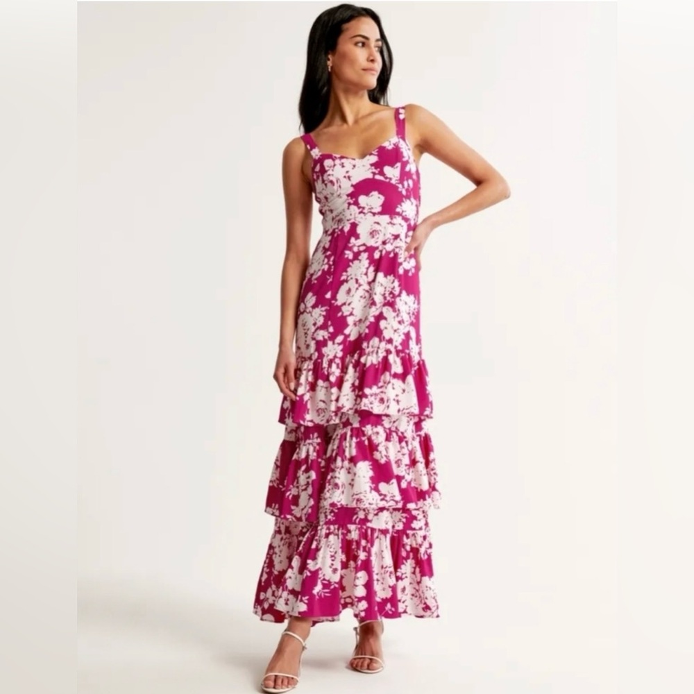 NWT Abercrombie Fuchsia Floral Ruffled Maxi Dress